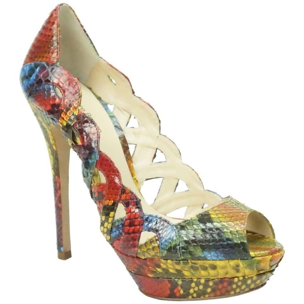 Alexandre Birman Multicolor Python Peeptoe Platfo… - image 5